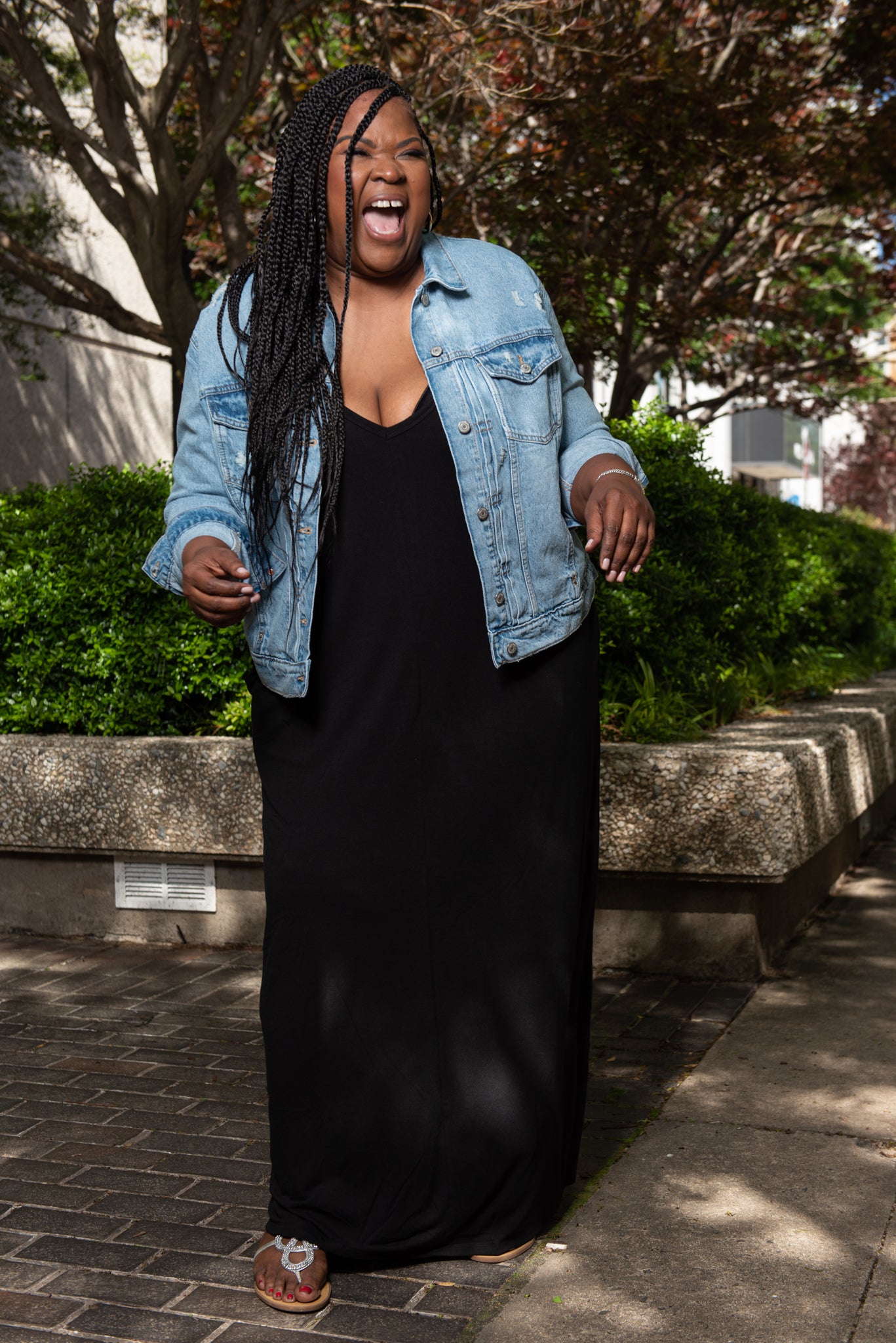 Long Black Dress With Denim Jacket Casual Black Dress With Denim